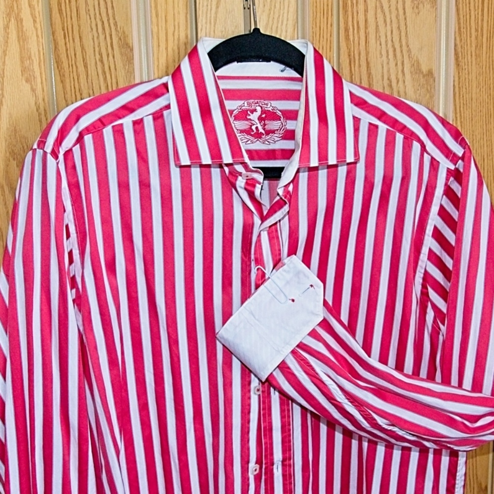 PRICE DROP! - BUGATCHI - Red / White Striped Shirt